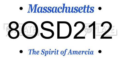 8OSD212 Massachusetts License Plate