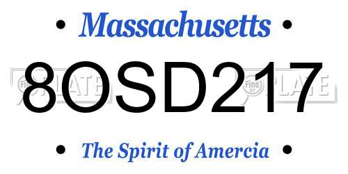 8OSD217 Massachusetts License Plate