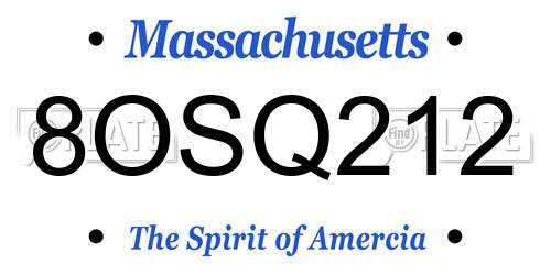 8OSQ212 Massachusetts License Plate