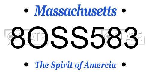 8OSS583 Massachusetts License Plate