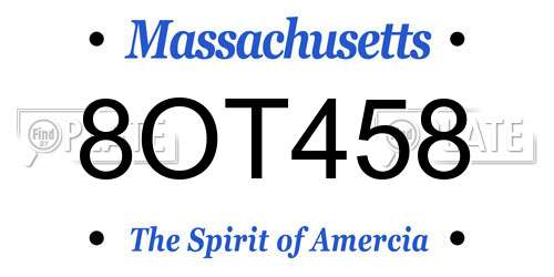 8OT458 Massachusetts License Plate