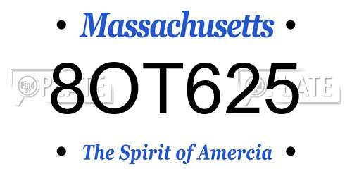 8OT625 Massachusetts License Plate