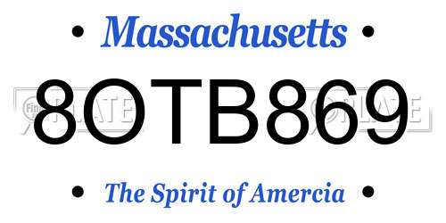 8OTB869 Massachusetts License Plate