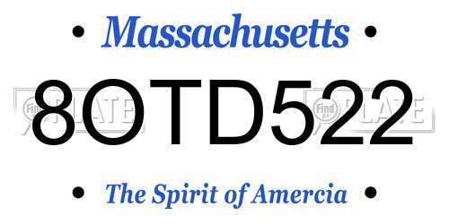 8OTD522 Massachusetts License Plate