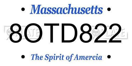 8OTD822 Massachusetts License Plate
