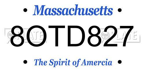 8OTD827 Massachusetts License Plate