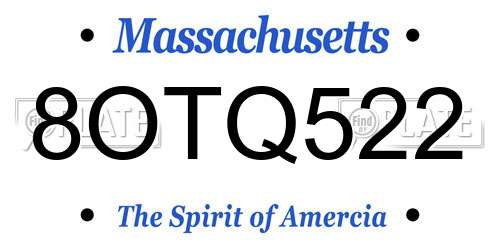 8OTQ522 Massachusetts License Plate