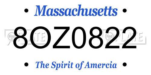 8OZ0822 Massachusetts License Plate