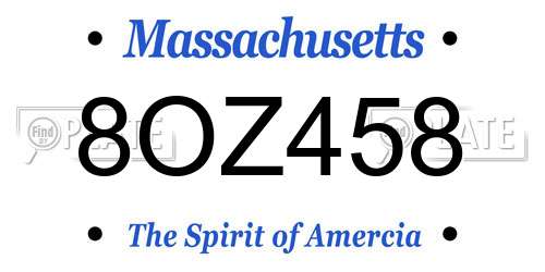 8OZ458 Massachusetts License Plate