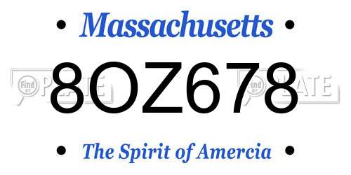 8OZ678 Massachusetts License Plate