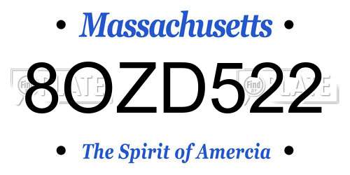 8OZD522 Massachusetts License Plate