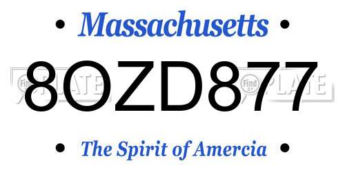 8OZD877 Massachusetts License Plate