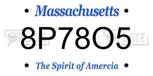 8P78O5 Massachusetts License Plate
