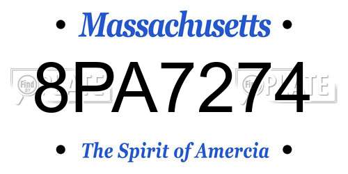 8PA7274 Massachusetts License Plate