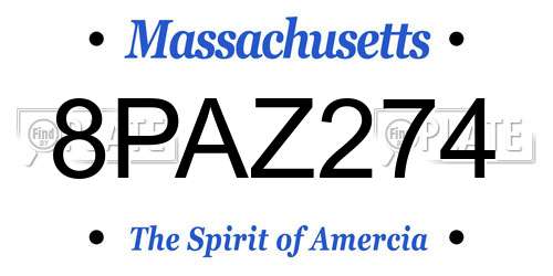 8PAZ274 Massachusetts License Plate