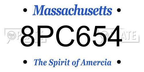 8PC654 Massachusetts License Plate