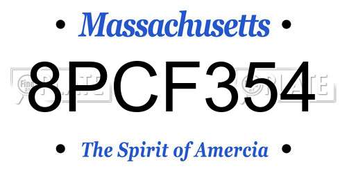 8PCF354 Massachusetts License Plate