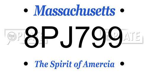 8PJ799 Massachusetts License Plate