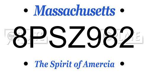 8PSZ982 Massachusetts License Plate