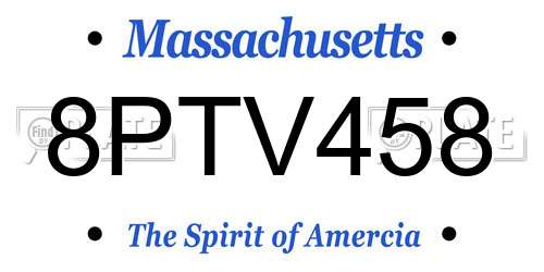8PTV458 Massachusetts License Plate