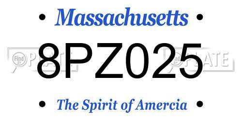 8PZ025 Massachusetts License Plate