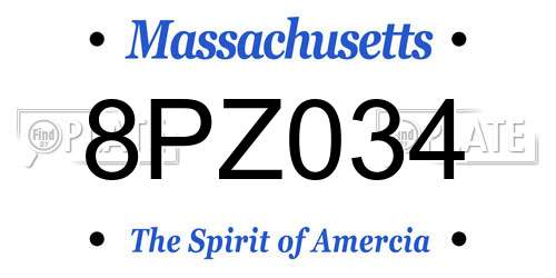 8PZ034 Massachusetts License Plate