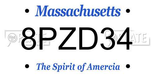 8PZD34 Massachusetts License Plate