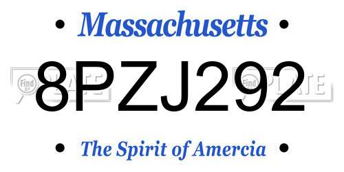 8PZJ292 Massachusetts License Plate