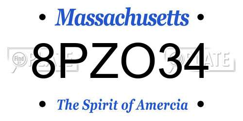 8PZO34 Massachusetts License Plate