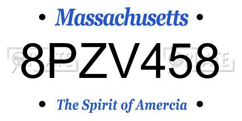 8PZV458 Massachusetts License Plate