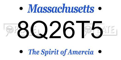 8Q26T5 Massachusetts License Plate