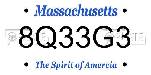 8Q33G3 Massachusetts License Plate