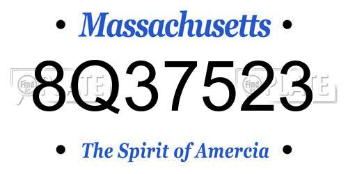 8Q37523 Massachusetts License Plate