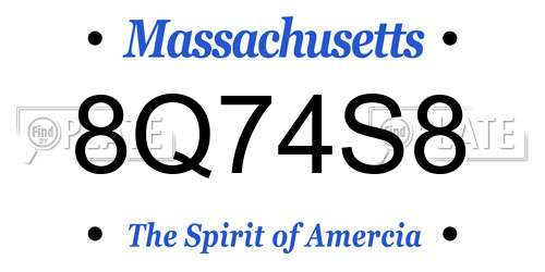 8Q74S8 Massachusetts License Plate