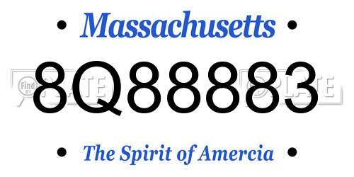 8Q88883 Massachusetts License Plate