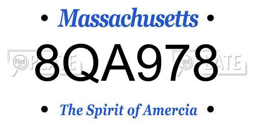 8QA978 Massachusetts License Plate