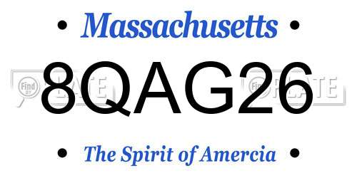 8QAG26 Massachusetts License Plate