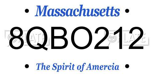 8QBO212 Massachusetts License Plate
