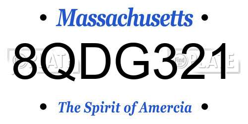 8QDG321 Massachusetts License Plate