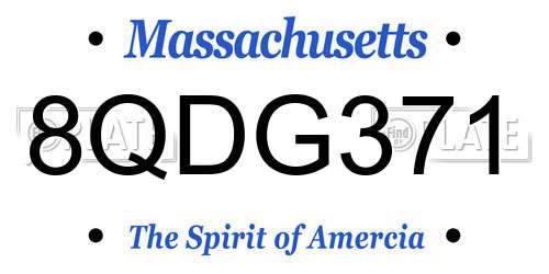 8QDG371 Massachusetts License Plate