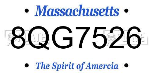 8QG7526 Massachusetts License Plate