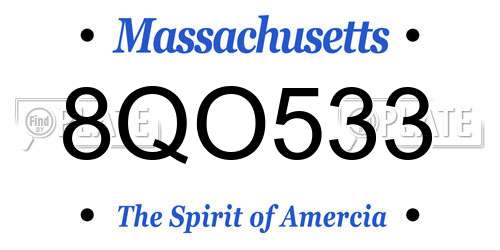 8QO533 Massachusetts License Plate