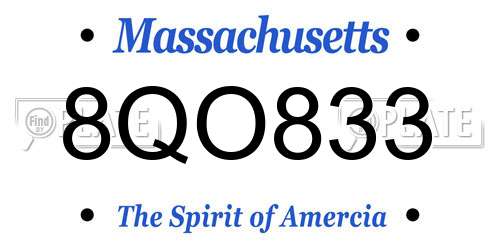 8QO833 Massachusetts License Plate