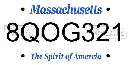 8QOG321 Massachusetts License Plate