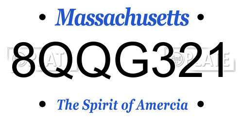 8QQG321 Massachusetts License Plate