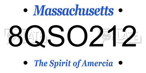 8QSO212 Massachusetts License Plate