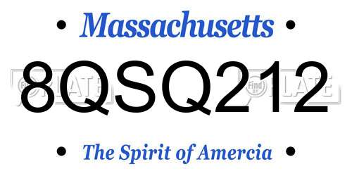 8QSQ212 Massachusetts License Plate