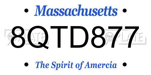 8QTD877 Massachusetts License Plate