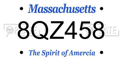 8QZ458 Massachusetts License Plate