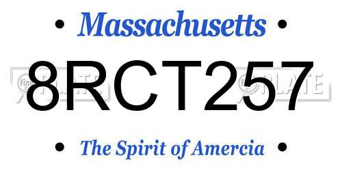 8RCT257 Massachusetts License Plate